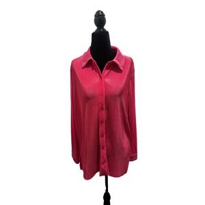 Bar III Pleated Pink Long Sleeve Collared Button Up Shirt Top Womens PL
